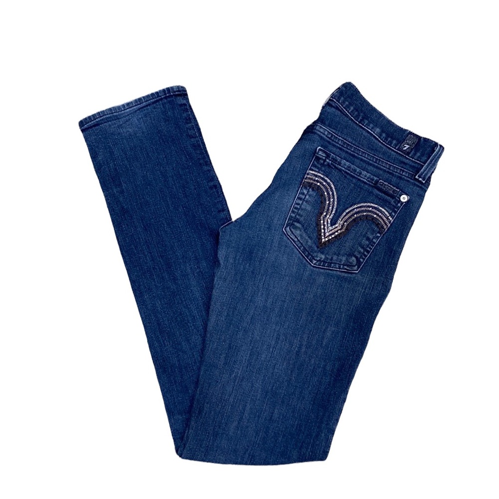 7 For All Mankind Straight Leg Jeans Low Rise, Medium Blue Wash